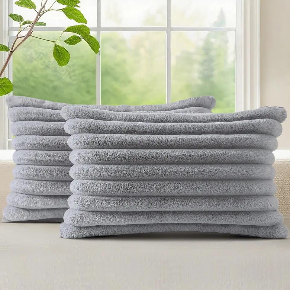 decorUhome Fall Faux Fur Throw Pillow Covers 12x20 Set of 2 Grey