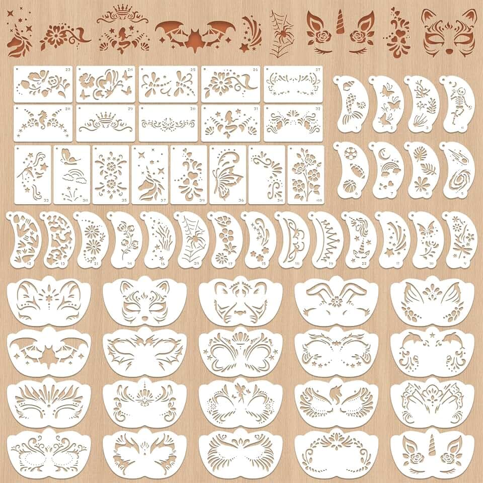 60PCS Face Paint Stencils, Face Body Reusable Makeup Templates