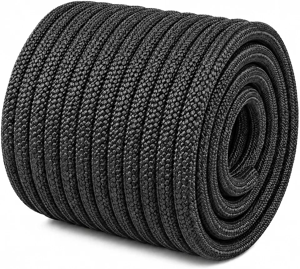 Braided Polyester Arborist Rope (3/8 inch X 100 feet) High Strength Bull Rope for Tree Work Truck Securing Camping Swing, Black