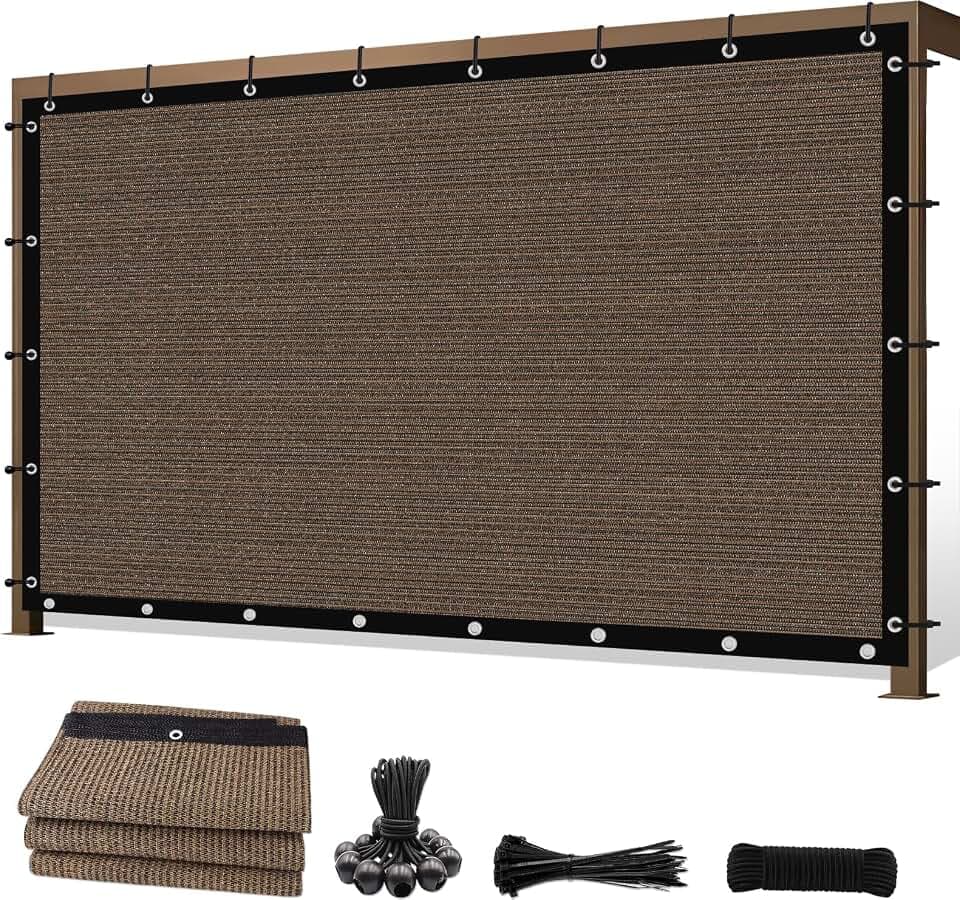 12' X 12' 90% Sun Shade Cloth Outdoor Patio Mocha Pergola Shades Cover Privacy Screen UV Block Porch Screens Canopy for Patio Outside Outdoor