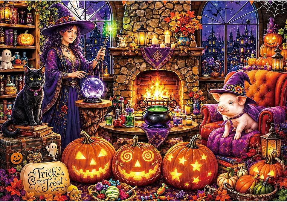 2000 Piece Jigsaw Puzzle for Adults, Halloween Witch Magic Room Scene