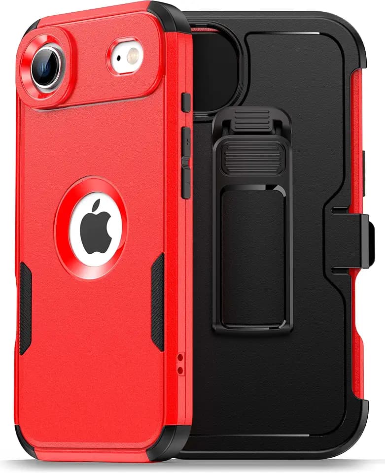 for iPhone Air Magnetic Case with Blet Clip Hoslter,Compatible with Magsafe,2X Screen Protector,Heavy Duty Protection,Rugged & Durable Phone Cover for iPhone Air Case,Red
