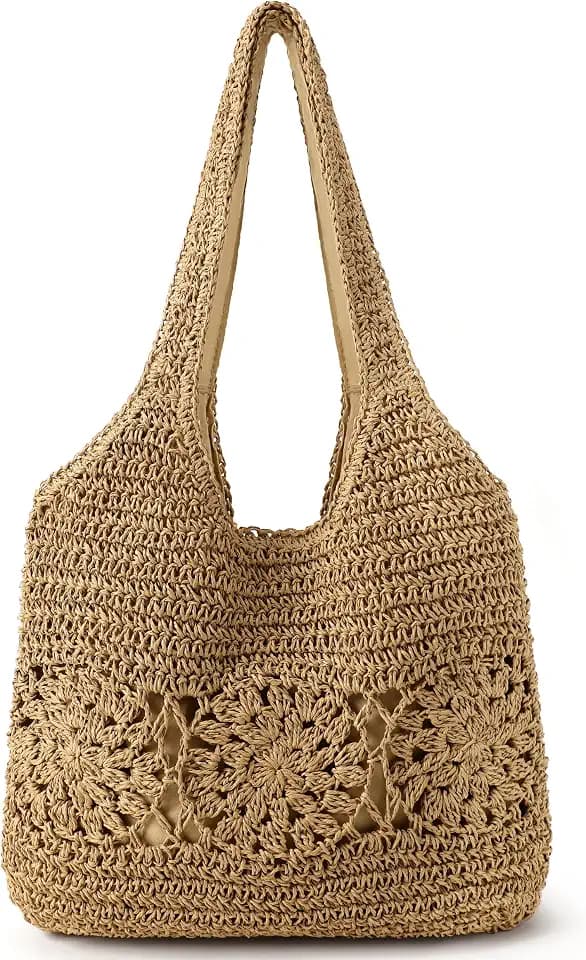 Beach Bag, Straw Beach Bags for Women Floral Straw Bag Beach Tote Bag