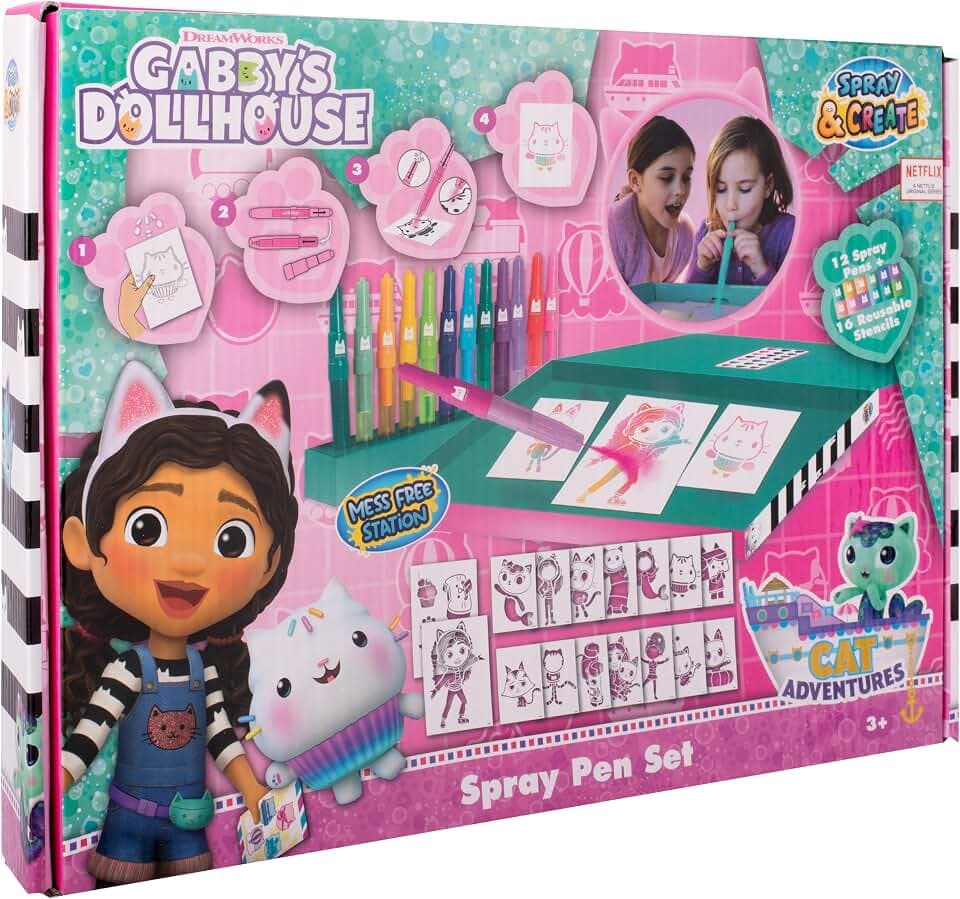 Gabby’s Dollhouse - Sprühstift-Set Desktop Box - Malstifte für Kinder - Malset mit Buntstiften und Malvorlagen (GD23368)