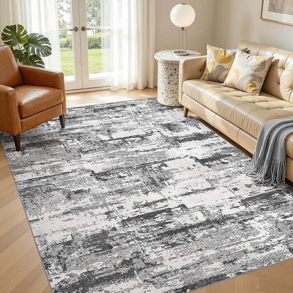 6x8 Area Rugs Abstract Washable Living Room Rug, Black Grey