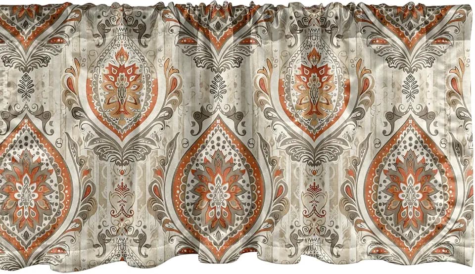 Ambesonne Eastern Vibes Window Valance Pack of 2, Curlicue Leaves with Blooming Floral and Abstract Lines Oriental, Rod Pocket Curtain Valances for Kitchen Bedroom, 54" X 18", Fawn Burnt Orange Beige