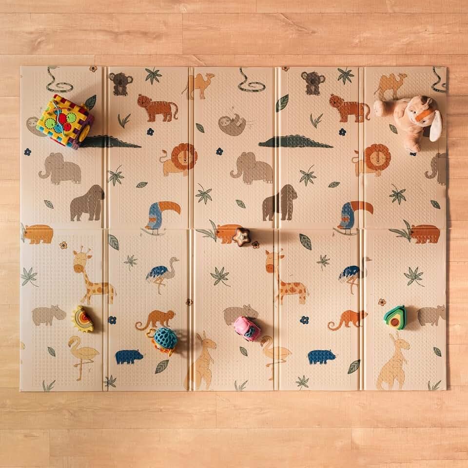 Nuby Faltbare Wende-Krabbelmatte Baby, 150 x 200 cm, XXL, ab Geburt, Safari