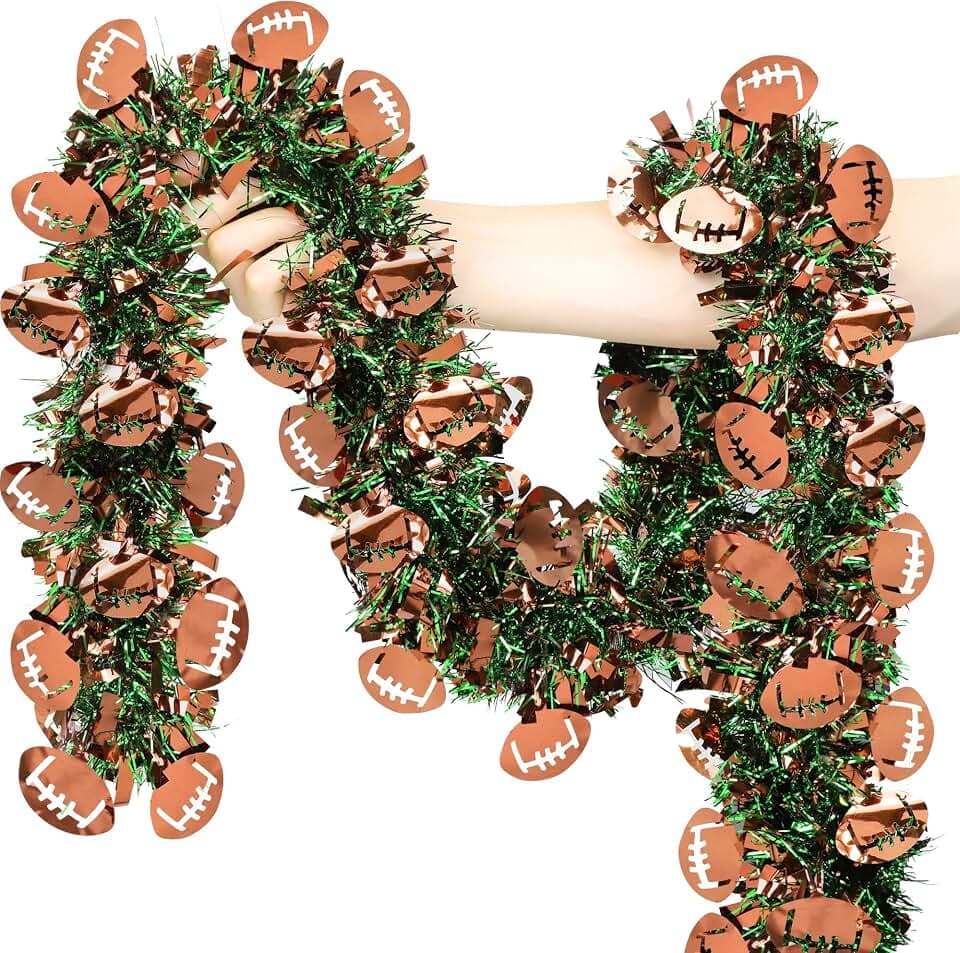 50 FT Football Party Decorations, Brown Green Football Tinsel Garland