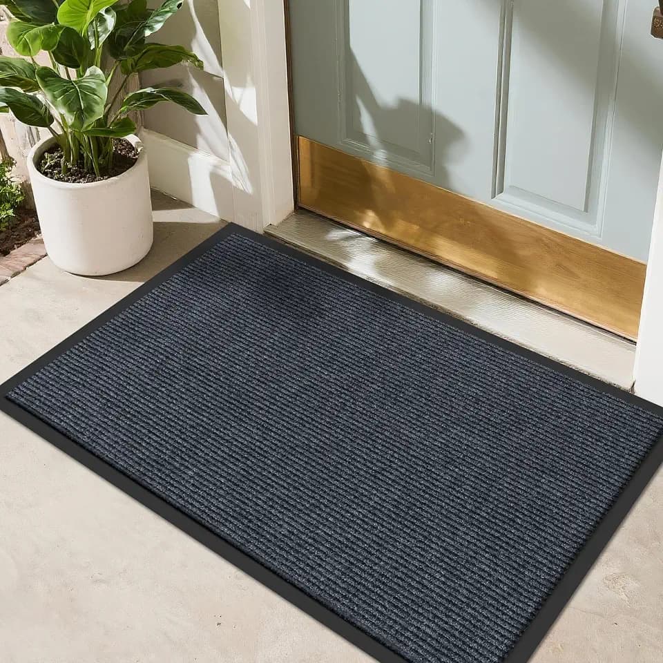 BesWin Indoor Outdoor Mat, 2' x 3' All-Season Waterproof Doormat for High Traffic Entryway, Heavy Duty Commercial Floor Mat, Non Slip Rubber Backing Front Door Mat Outside Entrance, Low-Profile, Grey