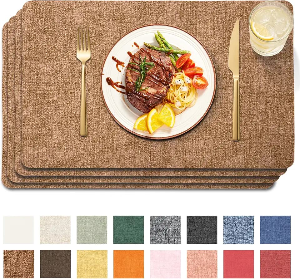 Maxpearl Faux Leather Placemats Set of 4, Easy to Clean, Brown