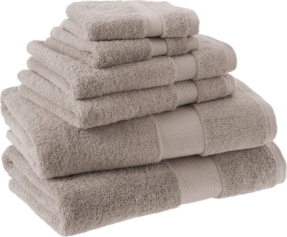Amazon Aware 100% Organic Cotton Plush Bath Towels - 6-Piece Set, 30 x 56 in/16 x 30 in/13 x 13 in, Taupe