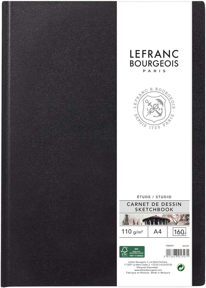 Lefranc Bourgeois 301347 Studio Skizzenbuch 80 Blatt - A4, 110 g/m², Skizzenpapier mit feinkörniger Oberfläche zum Zeichnen mit Bleistiften, Kreide, Kohle und anderen Trockentechniken