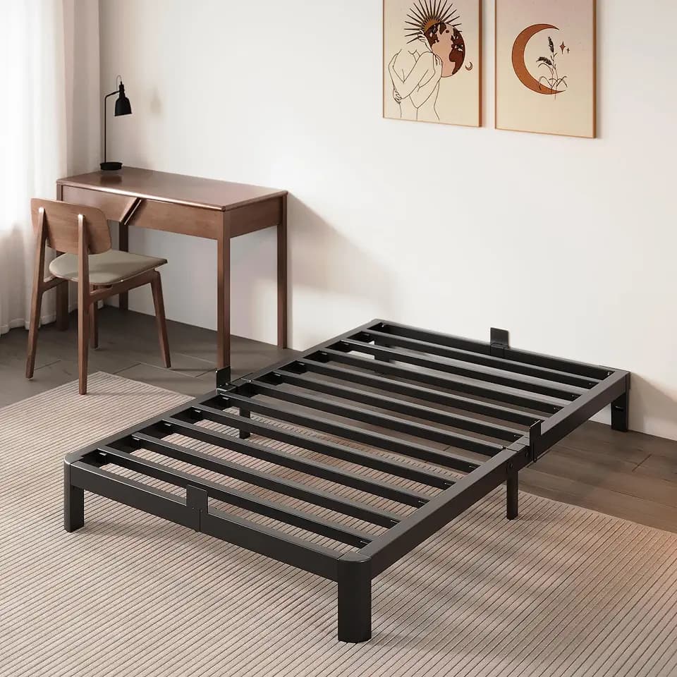 6 Inch Low Profile Twin Bed, Metal Twin Bed with Anti-Slip Gaskets
