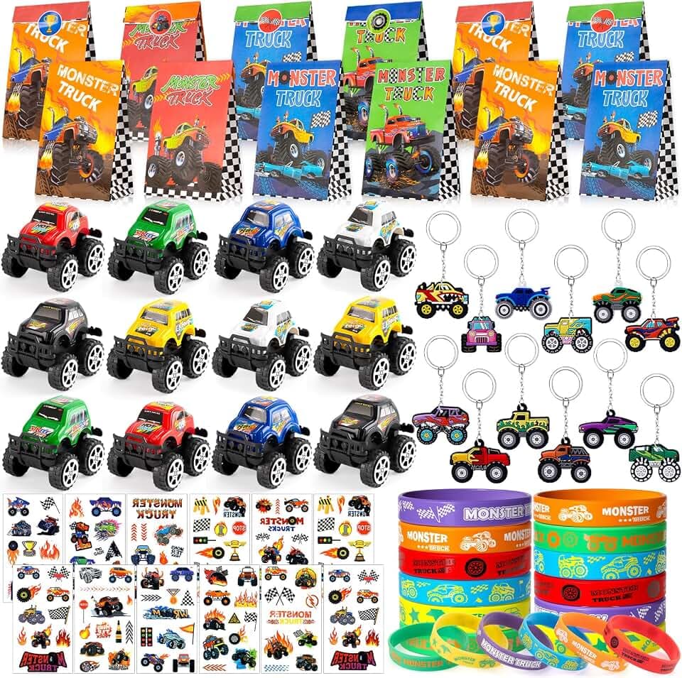 G.C Monster Truck Party Mitgebsel Kindergeburtstag mit Mini Monster Truck | Schlüsselanhänger Geschenktüten Monstertruck Give Aways Gastgeschenk Kindergeburtstag Pinata Füllung Jungen 5 6 7 8 9 Jahre