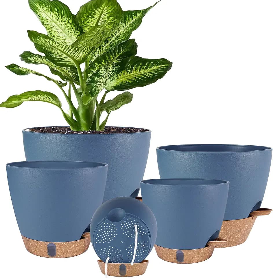 Self Watering Pots for Inoor Ourdoor Plants 10/9/8/7/6.5 Inch, 5 Pack