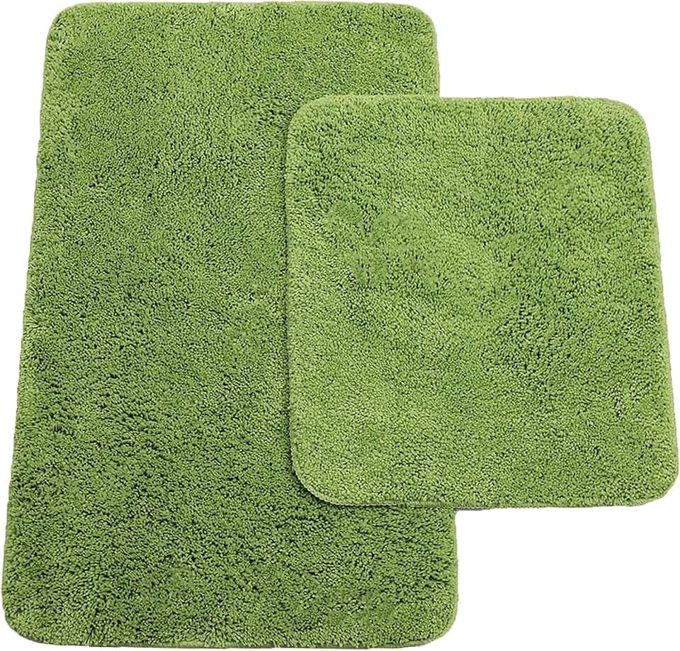Brandsseller Badematten 2er-Set Bestehend aus Badvorleger ca. 50/80cm und WC-Vorleger ca. 45/50cm - Hochflor Polyester mit Rutschhemmender Latex-Rückseite Grün