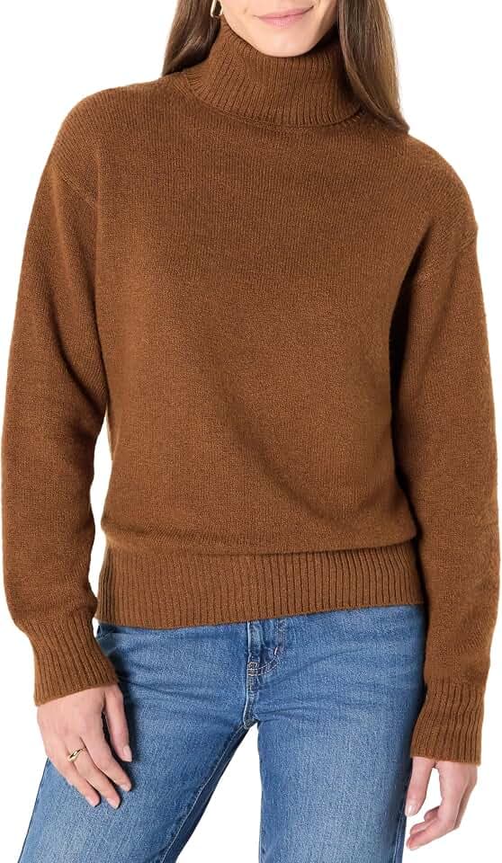 Amazon Essentials Damen Relaxed-Fit Pullover mit Rollkragen aus Baumwollmischung