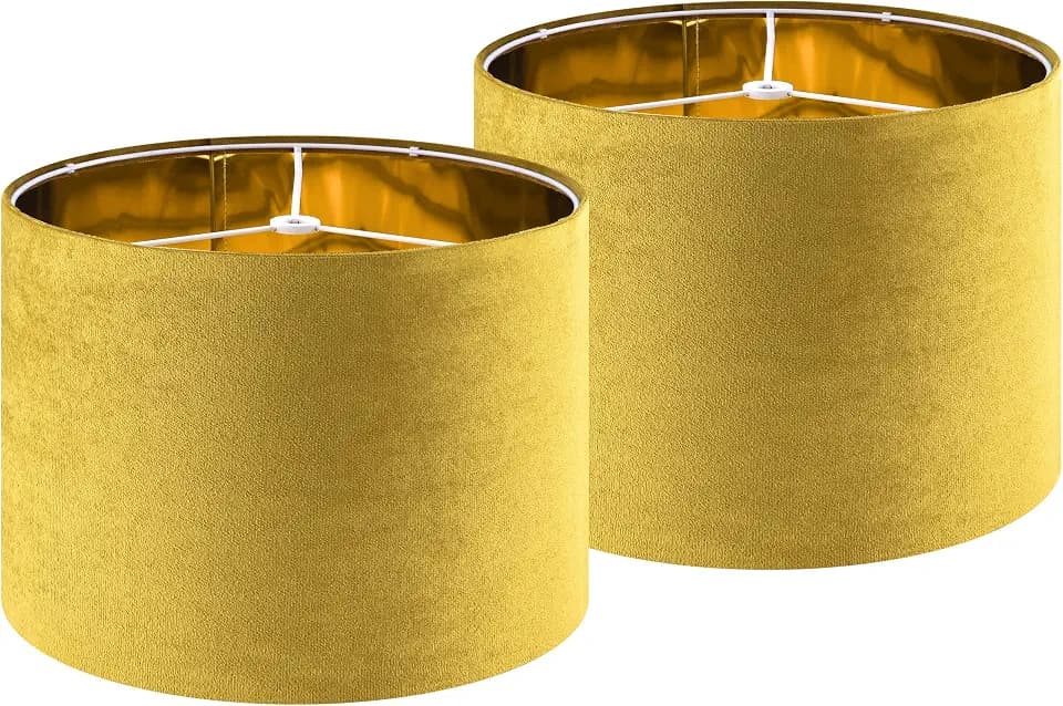 GO&SO Gold Velvet Drum Lamp Shade, 13" x 13" x 10", Set of 2