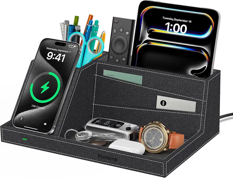 Wireless Charger with Desk Organizer, Fast Charging Station