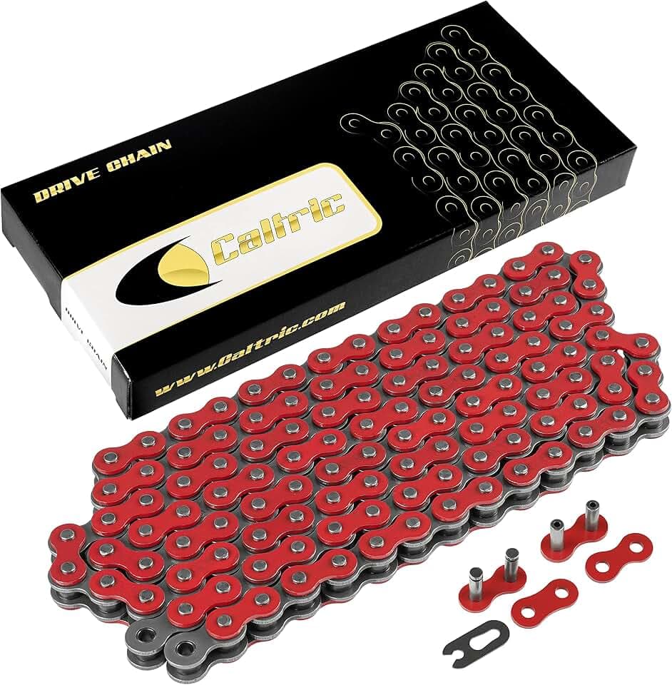 Caltric Red 520-Pitch 120-Links Non-Oring Drive Chain Compatible with ATV/UTV/Quad/Side X Side/Motorcycle/Dirtbike/with Rivet and Clip on Master Links