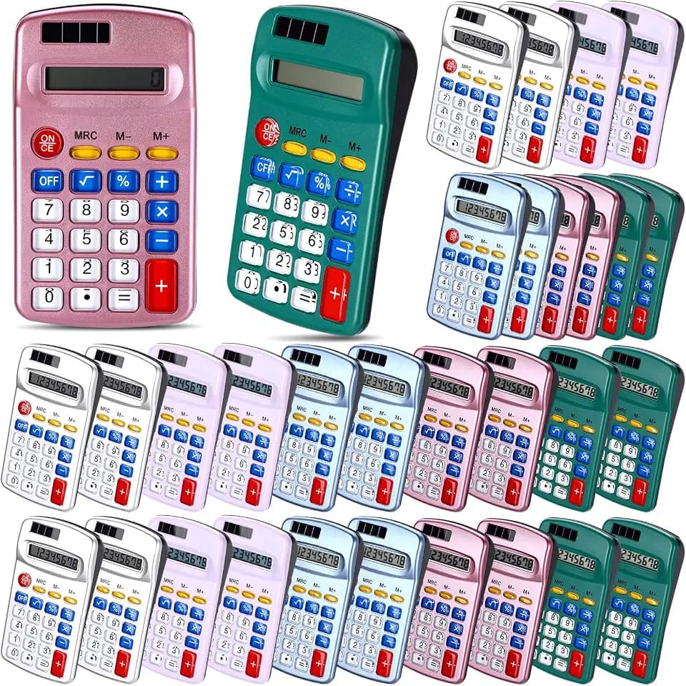 Flutesan 30 Pack Pocket Calculator,Blue, Gray, Red, Green, Purple