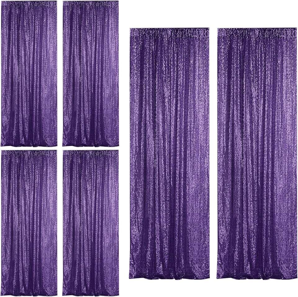 Sugargirl Purple Sequin Backdrop Curtain 6 Panels 2FTx8FT Glitter Purple Background Drapes Sparkle Photography Backdrop for Party Wedding Birthday Wall Decoration