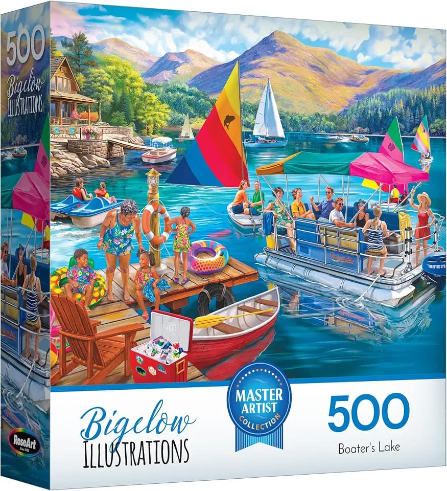 RoseArt Bigelow Illustrations Boater's Lake 500 Piece Jigsaw Puzzle