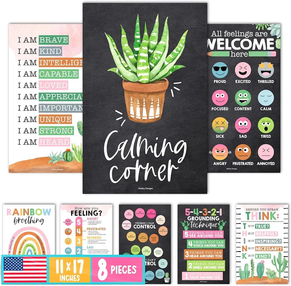 8 Calming Corner Classroom Must Haves, Coping & Feelings Poster for Kids