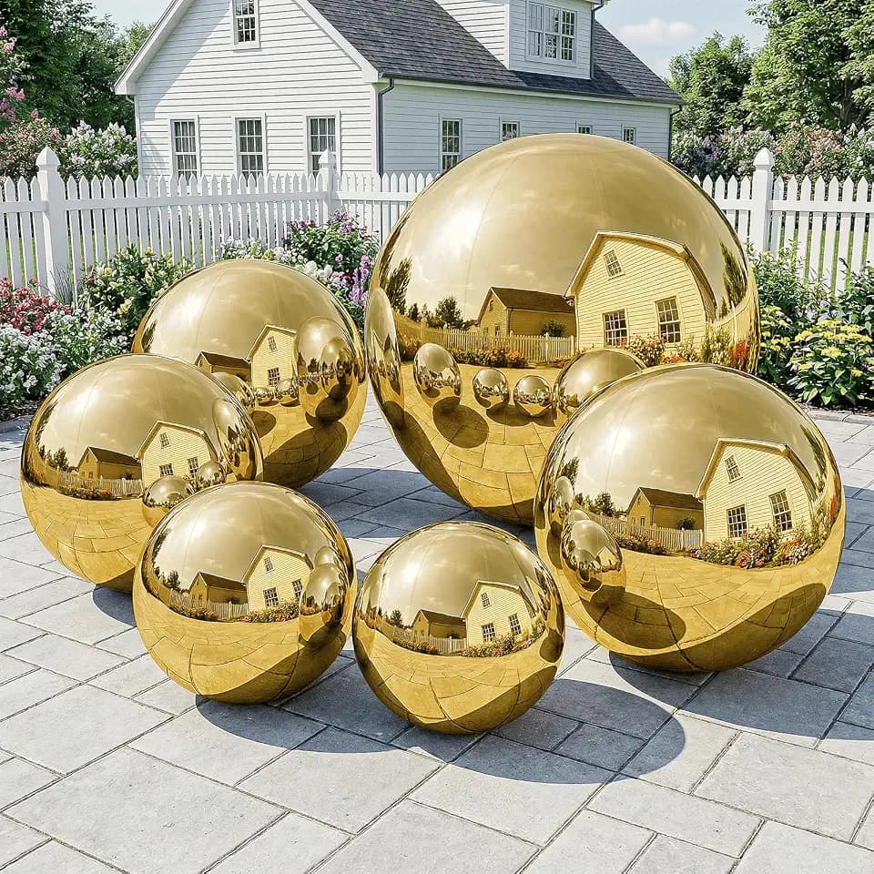 6PCS Gold Inflatable Mirror Ball Set,Reusable PVC Mirror Balls Large Event Decoration Hanging&Standing Balloon with Electric Pump for Event,Wedding,Party Decor(Gold, 6Pcs+Pump)
