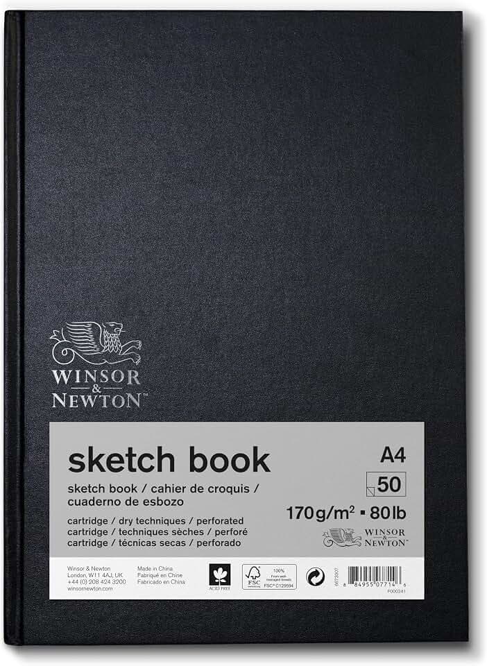 Winsor & Newton 6673007 Skizzenbuch mit 50 Blatt Skizzenpapier, 170 g/m², Hardcover gebunden mit Rückenleimung, mikroperforieten Blättern - A4