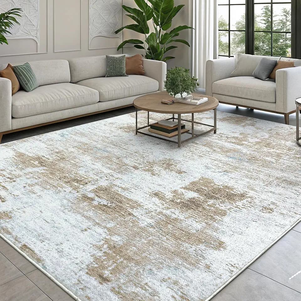 smiry Moderner Abstrakter Teppich Wohnzimmer, 160x220cm, Gold