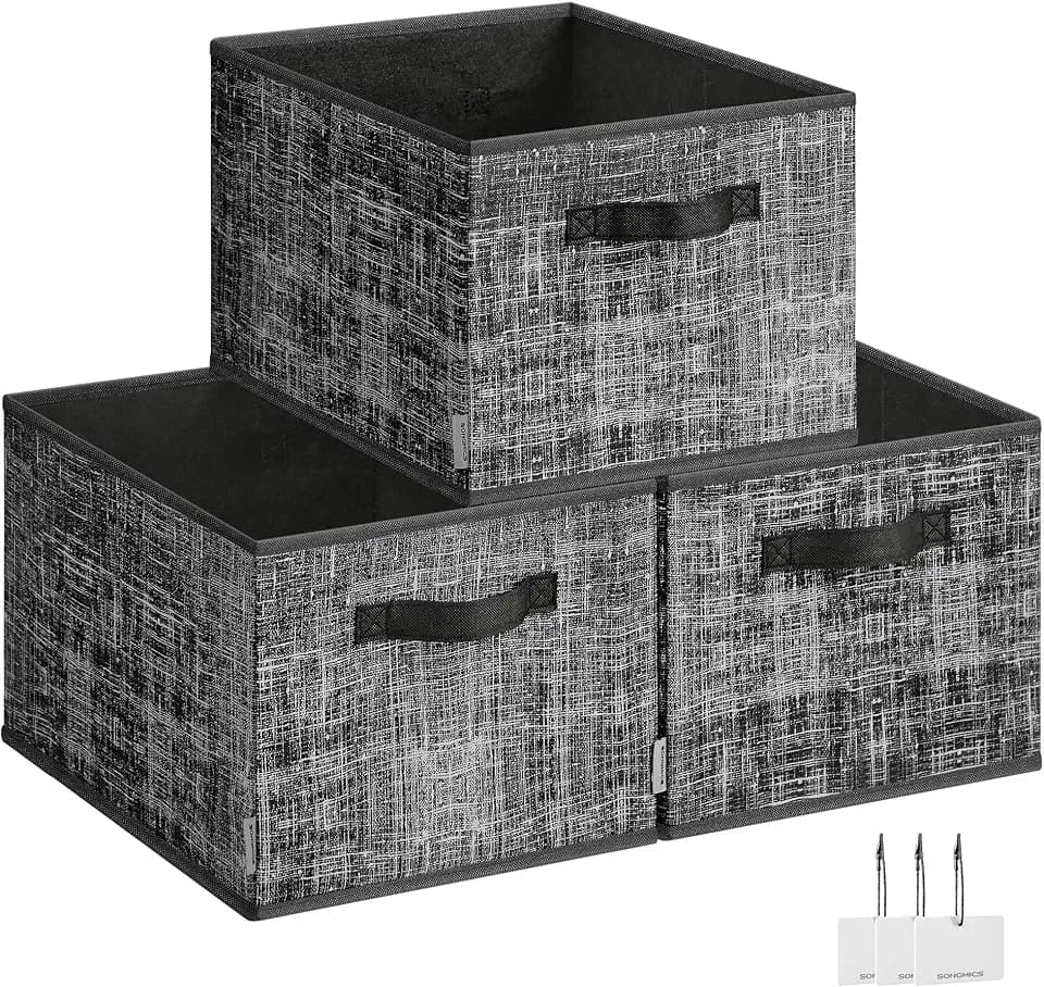 SONGMICS Storage Baskets, Set of 3, Foldable Closet Organizer for Shelves