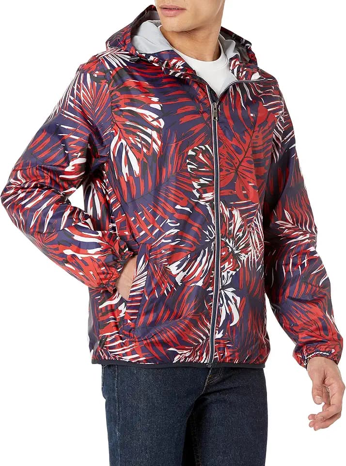 Tommy Hilfiger Men's Lightweight Active Water Resistant Hooded Rain Jacket