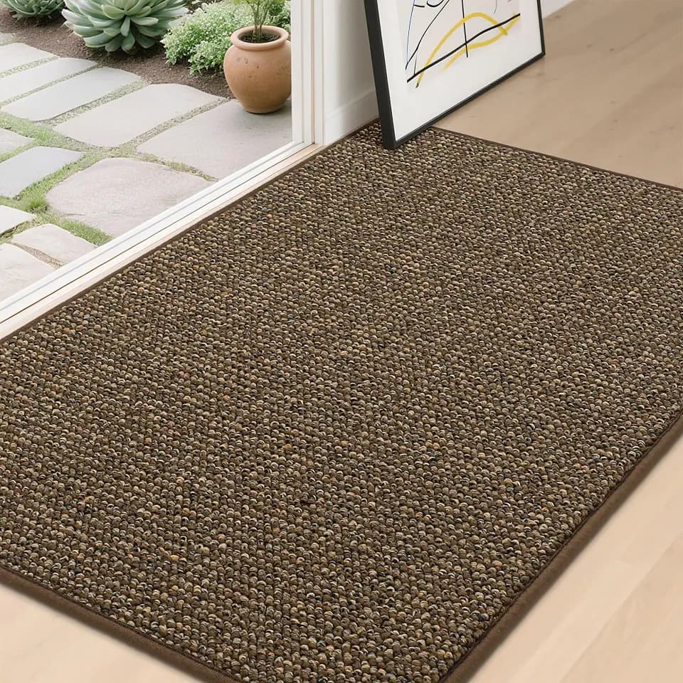 BEQHAUSE Dirt Trapper Door Mat 32" x 48", Non-Slip Washable Doormats, Brown
