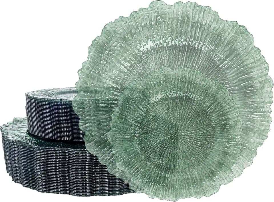 U-QE 60PCS Clear Green Plastic Plates - Green Plates Disposable Heavy Duty