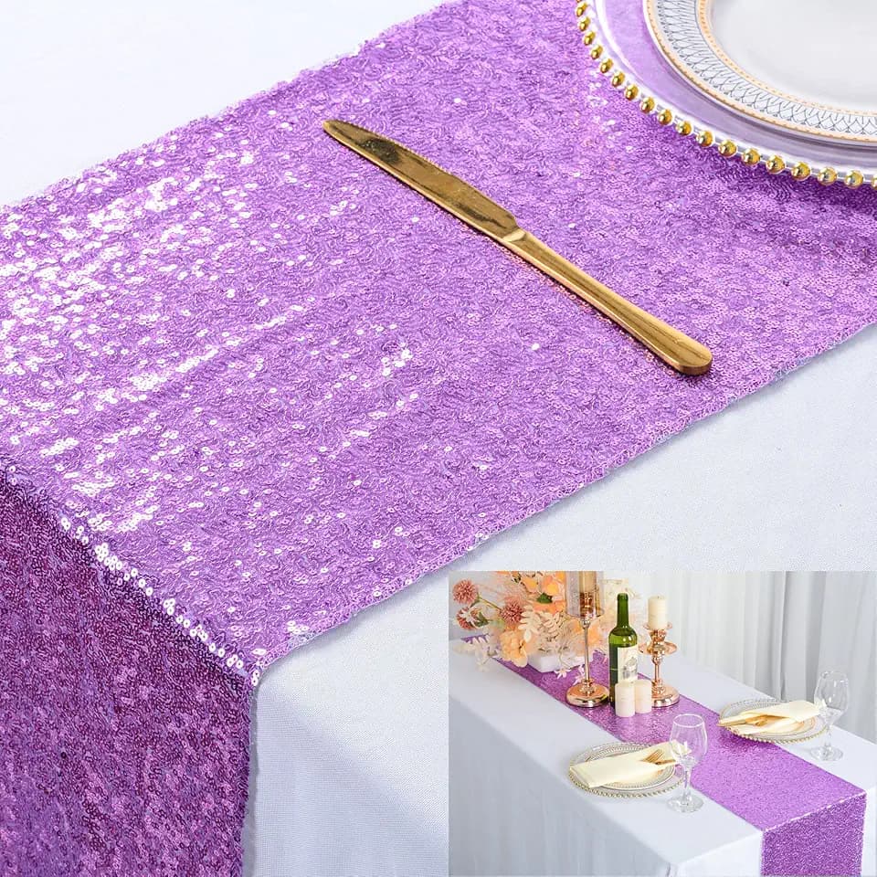 ShiDianYi Lavender Table Cover 12x72 - Sequin, Decorative, Shimmer, Light Purple Wedding