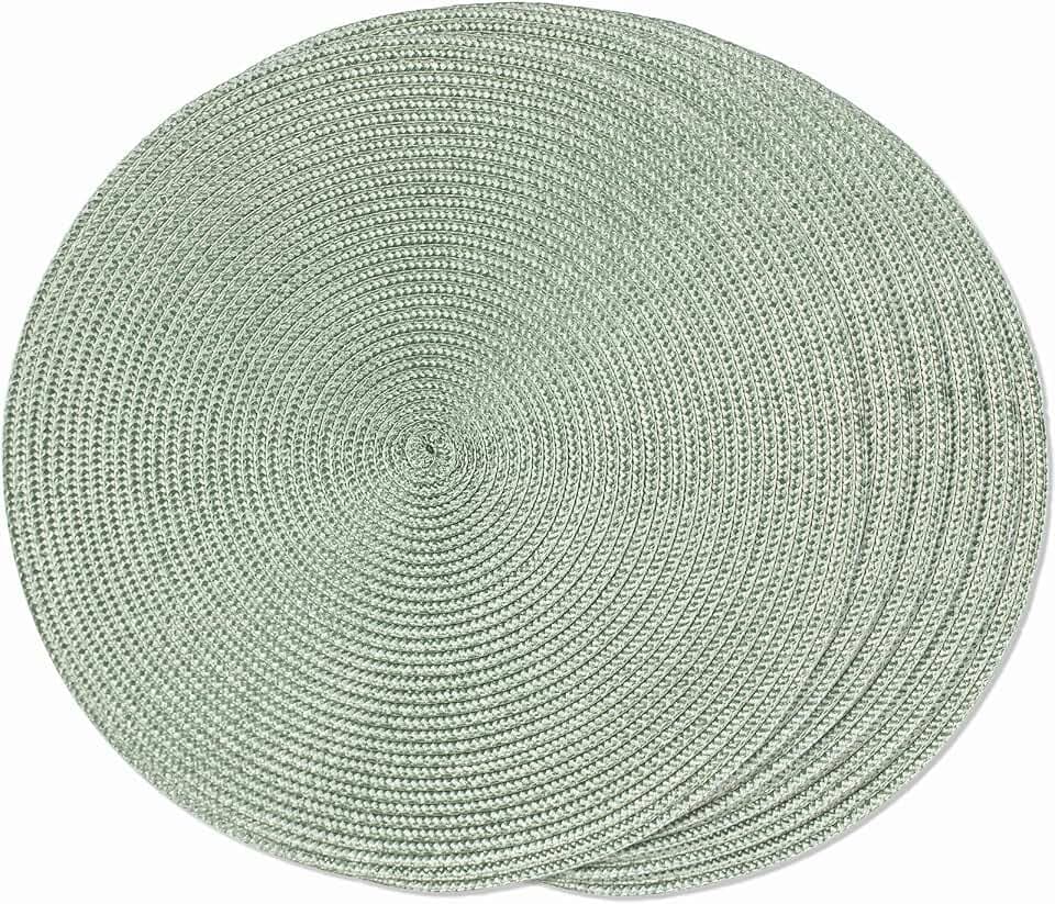 FunWheat, 6 Stück Runde gewebte Tischsets für Esstische aus Stoff, waschbar, rutschfest, 38,1 cm (Nebelgrün, 6 Stück)