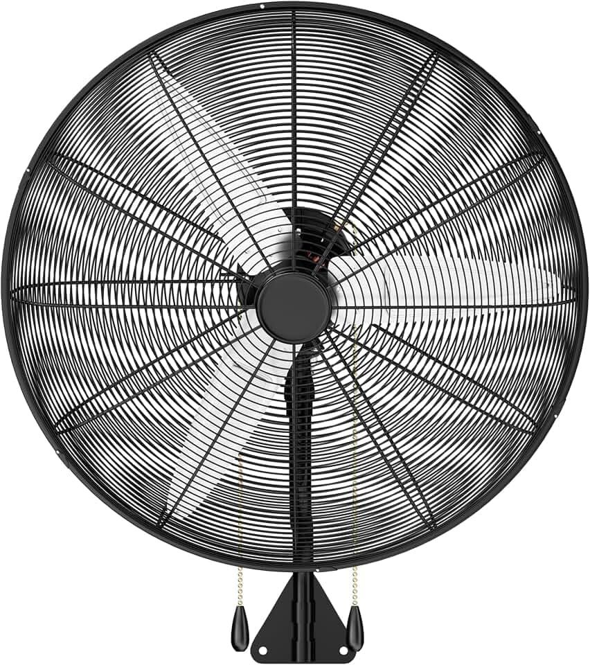 Uthfy 30" High Velocity Wall Mount Fan, 11200CFM Outdoor Industrial Fan with Dual Pull Cord Control, 6 FT Cord, 3 Speeds, Heavy Duty Oscillating Fan for Indoor, Garage, Patio, Workshop Use