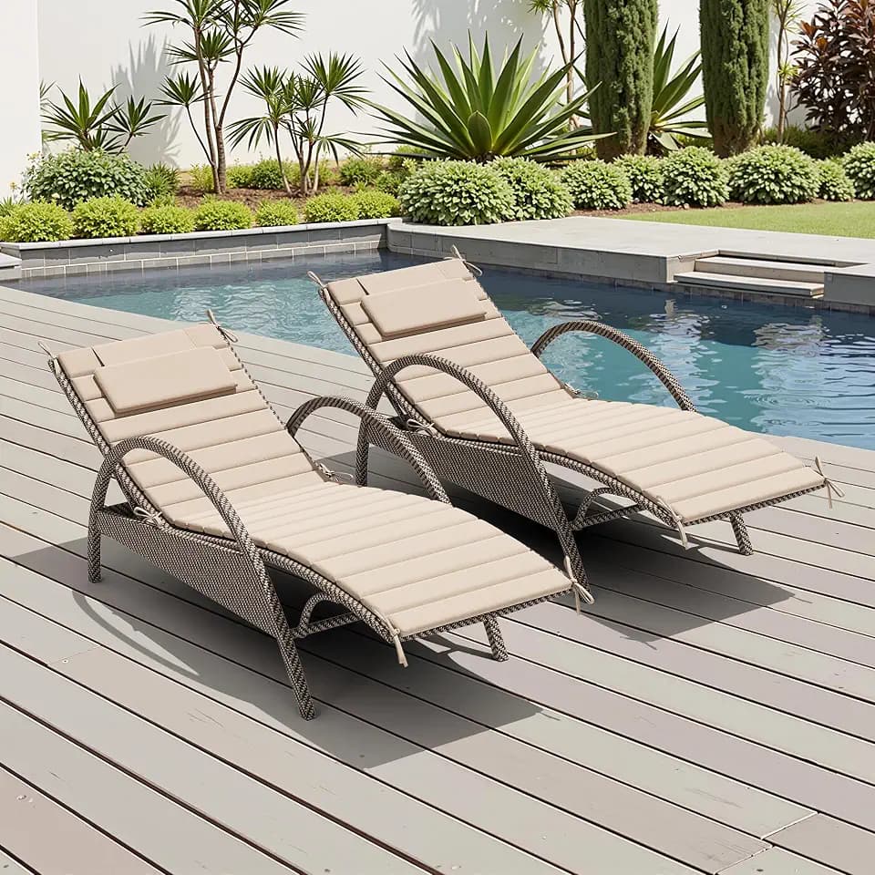 Crestlive Foldable Chaise Lounge Cushions Outdoor with Headrest, 80"x26"