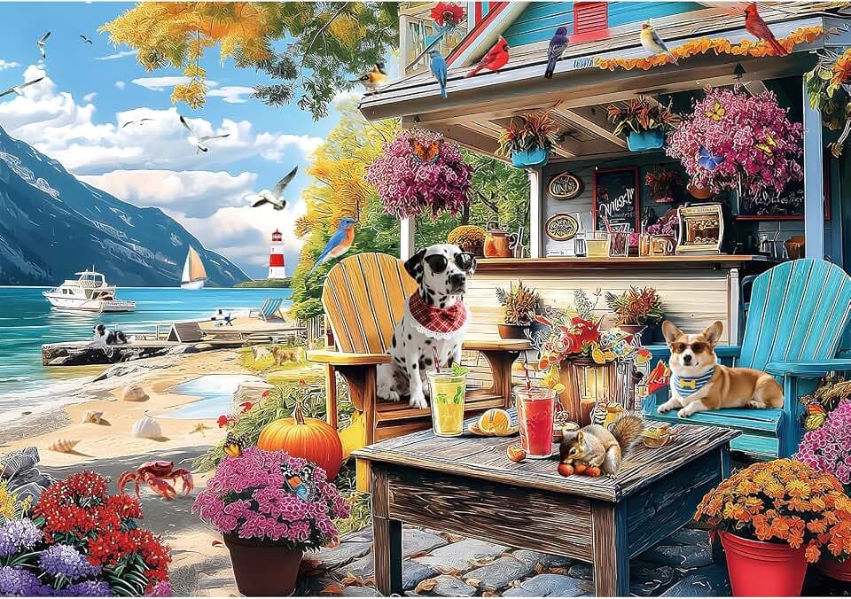 2000 Piece Jigsaw Puzzle for Adults, Puzzles for Adults 2000 Pieces, Beach Dogs Flowers Jigsaw Puzzles, Family Fun Puzzle Perfect for Game Nights, 39" X 28"