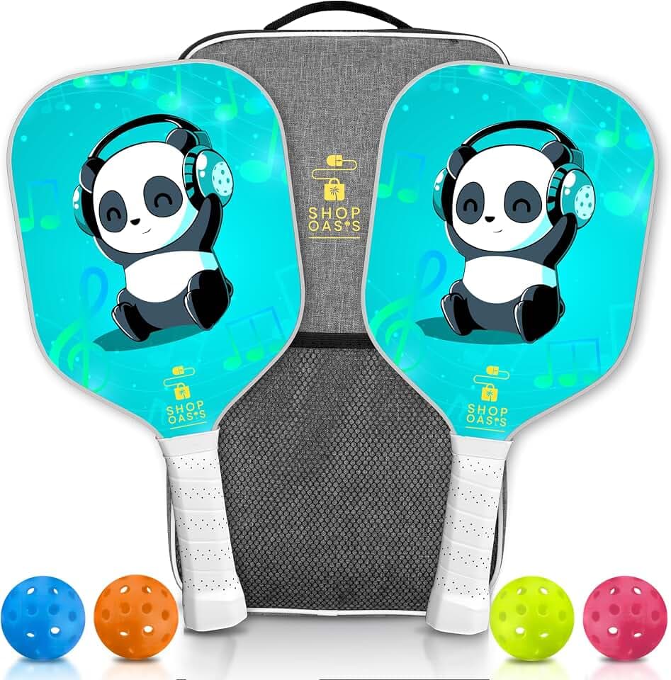 Kids Pickleball Paddles (Set of 2), Child Size Paddles, Lightweight Honeycomb Core, Fiberglass Strike Face, 2 Youth Rackets with 4 Balls and Premium Zipper Bag