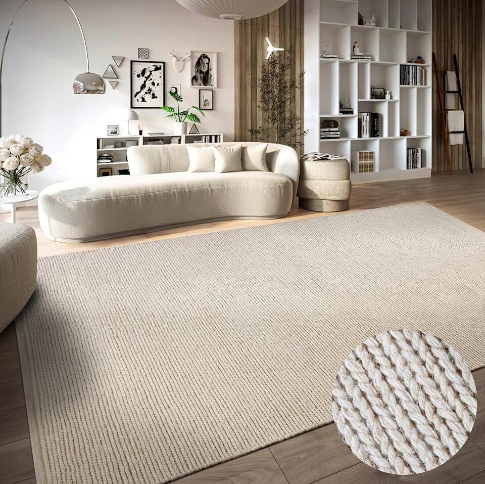 Villeroy & Boch Wollteppich Francois - Natur Wohnzimmerteppich - Handgewebt & Natürlich - Boho Teppich Wolle für Wohnzimmer, Schlafzimmer, Esszimmer, Flur, Küche – Natur Weiß, 80x150cm