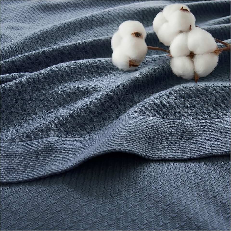 Madison Park 100% Egyptian Cotton Twin Size Bed Blanket for Summer Blue