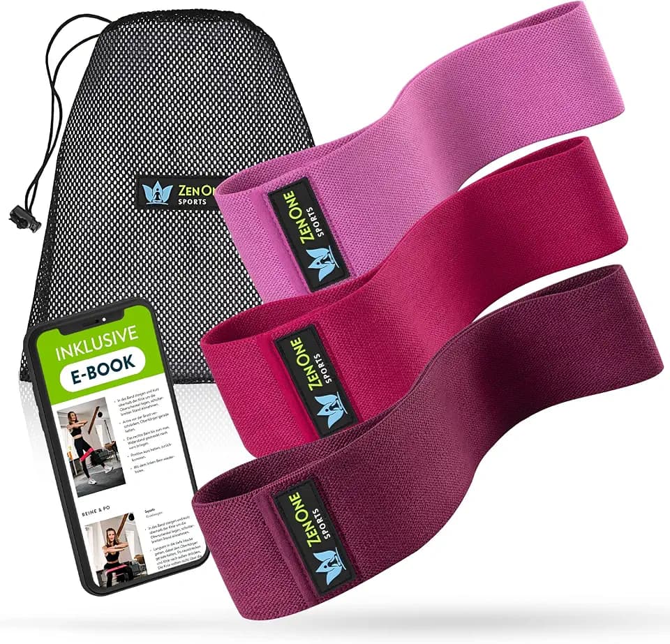 ZenOne Sports® Fitnessbänder aus Latex I Loop Bänder Set - Widerstandsbänder in 3-5 Stärken I Resistance Bands für Krafttraining, Warm-up & mehr I Booty Band Set mit Workout-Guide, Theraband Loop