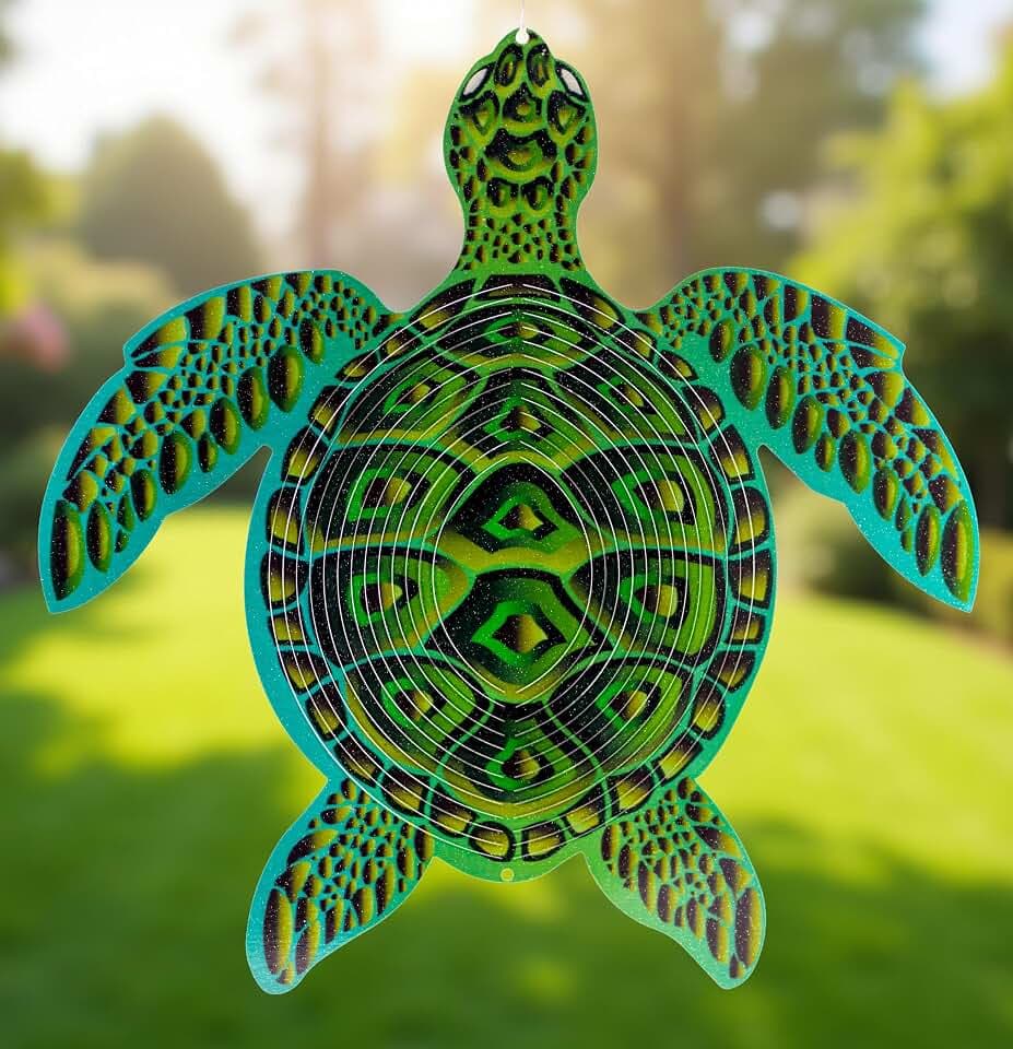 ISEO Turtle Wind Spinner Outdoor, 12 Inch 3D Metal Hanging Garden Decor, Sea Turtle Yard Art for Porch Patio Balcony, Gift for Women Mom Grandma