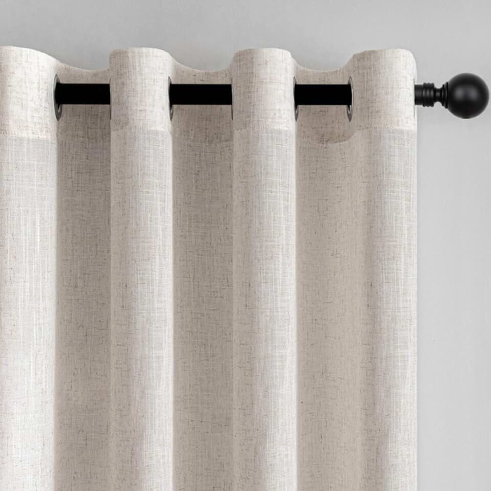 Gardinen Vorhänge Wohnzimmer 140x240 cm-Gardine mit Ösen Leinen ElfenbeinWeiß Scheibengardinen für Schlafzimmer Curtain Living Room Vorhang Halbtransparent Lichtdurchlaessig Natural Boho 2er set