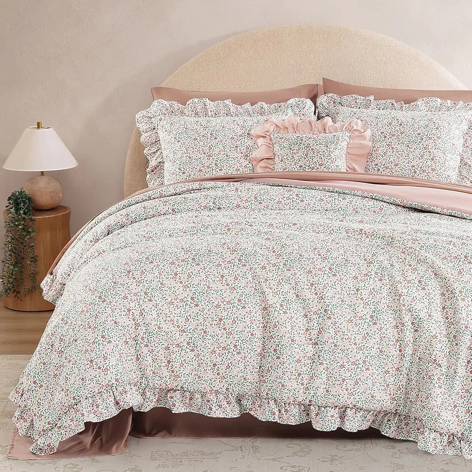 BLOOMHAVEN Twin XL Comforter Set-5 Pieces Floral Ruffle Bedding Set