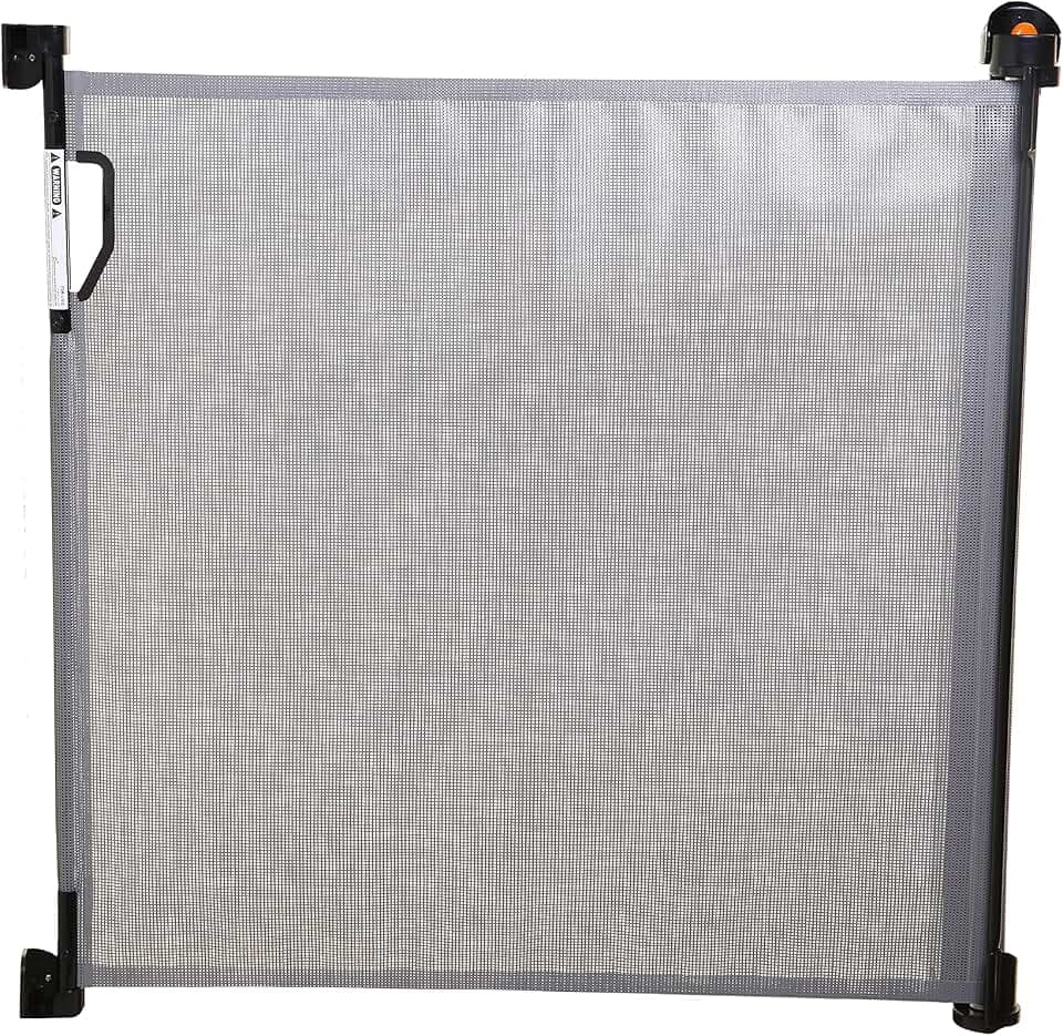 Dreambaby G8201BB Einziehbares Babyschutzgitter – extra breites und hohes Gewebegitter – passend für eine Breite bis zu 140cm und mit Einer Höhe von 93cm - weiß