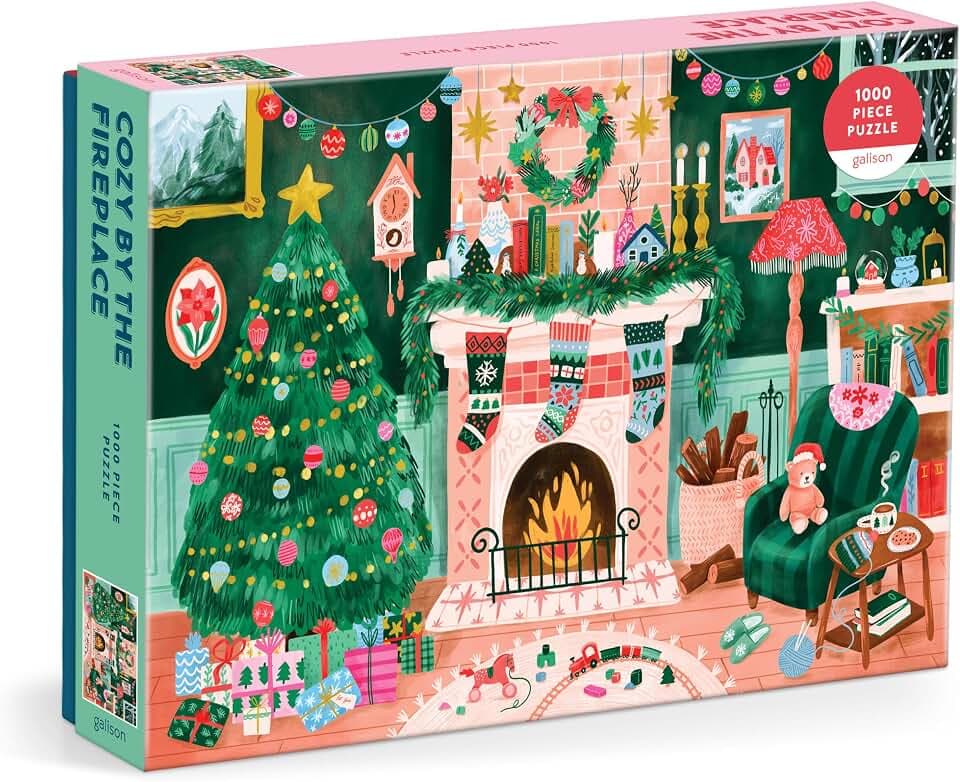 Galison Cozy By The Fireplace – 1000 Piece Jigsaw Puzzle Featuring Beautiful Artwork of A Cozy Christmas Living Room Scene
