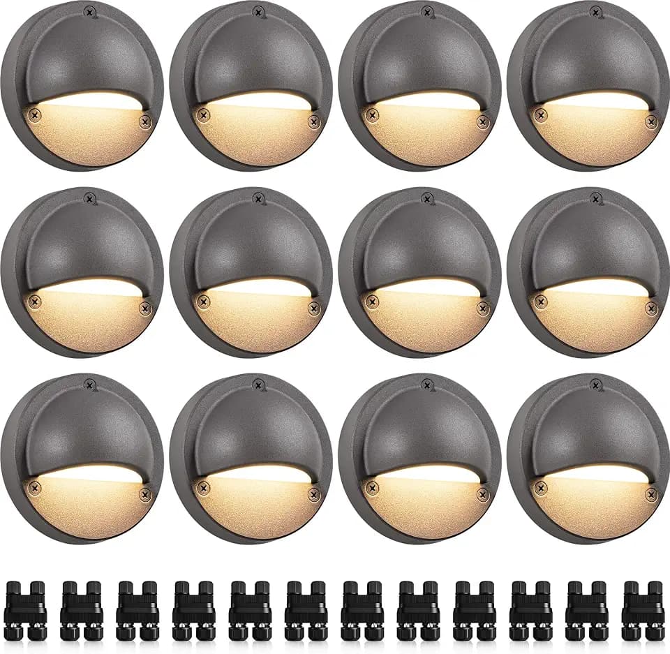 SUNVIE 5W 4" Low Voltage Deck Lights LED 3000K Brown Cast-Aluminum 12-Pack